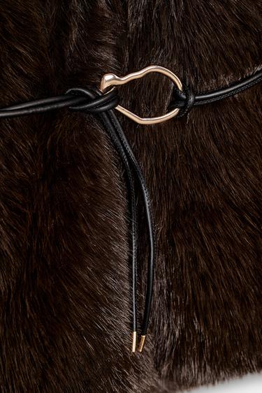 MANTEAU EFFET FOURRURE AVEC CEINTURE - Marron de Zara - Image 8