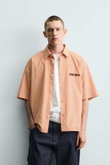 CHECK SHIRT WITH CONTRAST EMBROIDERY - white-orange by Zara