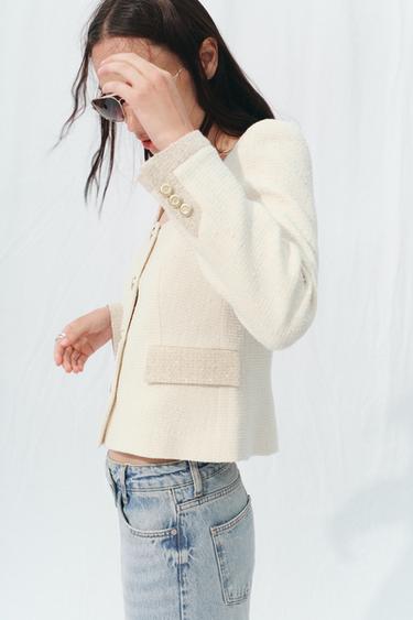 BLAZER STRUCTURÉ DÉCOLLETÉ ARRONDI - Écru de Zara - Image 4