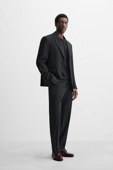 HEMP-WOOL SUIT BLAZER - Navy blue by Zara - Image 3