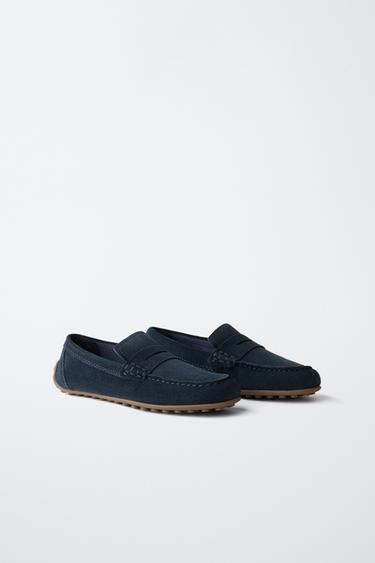 SPLIT SUEDE LOAFERS - Navy Blue by Zara