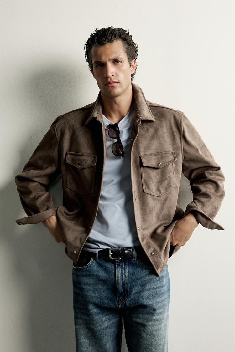 REGULAR FIT FAUX SUEDE OVERSHIRT