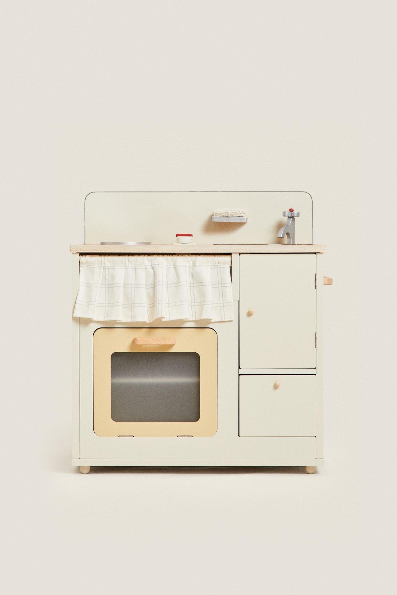 KIDS' WOODEN PLAY KITCHEN — Cream