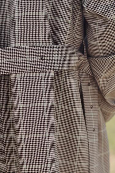 LIMITED EDITION CHECK TRENCH COAT WITH LEATHER DETAIL - Black / Green by Zara - Image 7