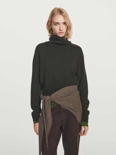 Zara 100% cashmere short knit sweater - Dark green