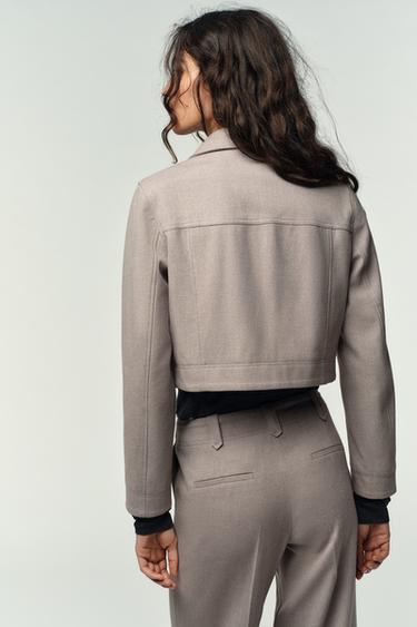 VESTE COURTE À FERMETURE ÉCLAIR - Sable / Chiné de Zara - Image 3