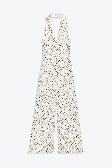HALTER JUMPSUIT WITH POLKA DOTS - Ecru / Brown by Zara - Image 7