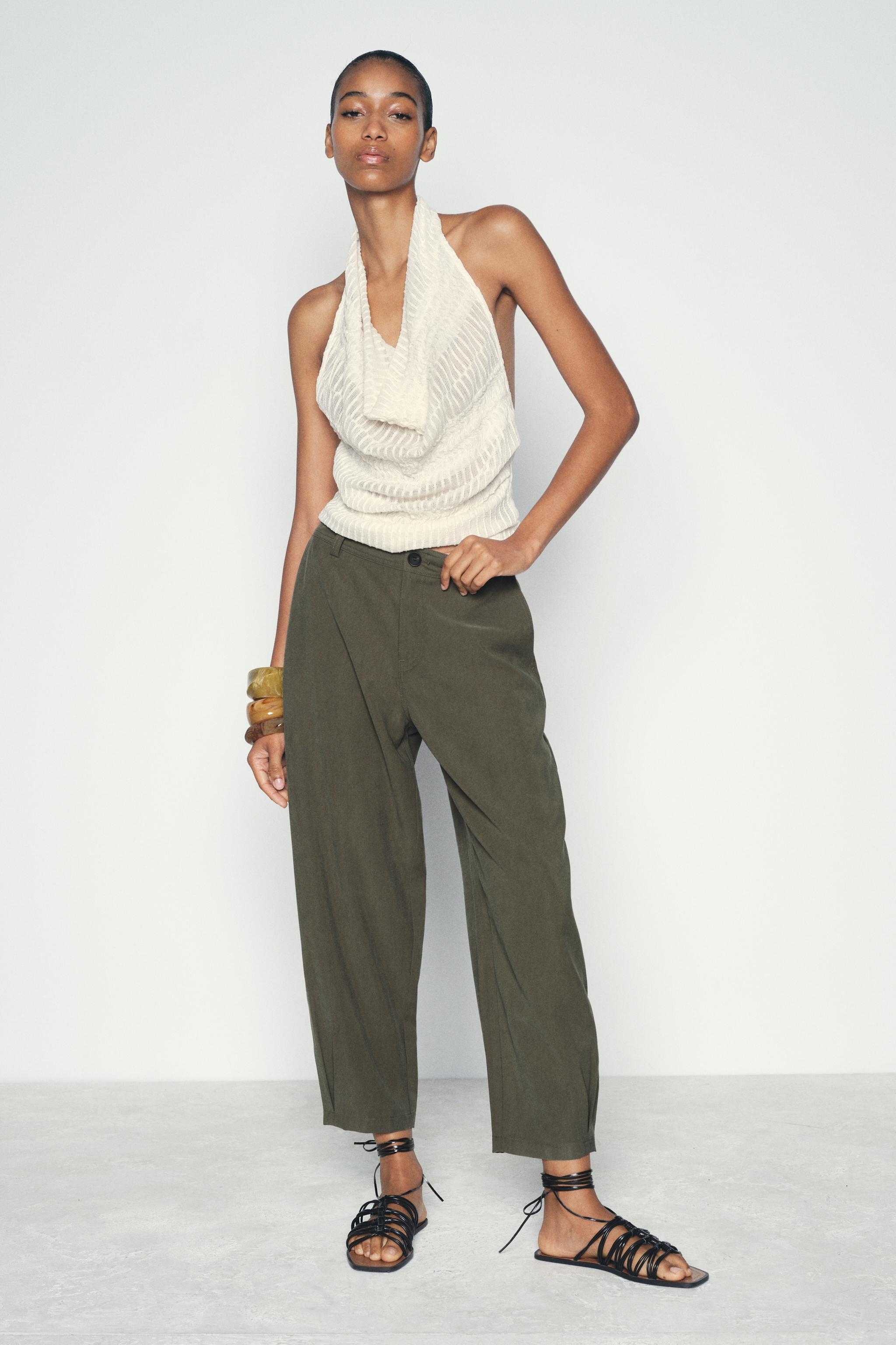 CHINO TROUSERS WITH DARTED HEMS Khaki ZARA United Kingdom