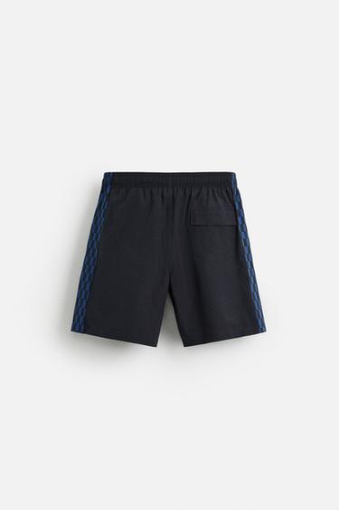 MAILLOT DE BAIN LONG À BANDES À CARREAUX - Bleu marine de Zara - Image 1