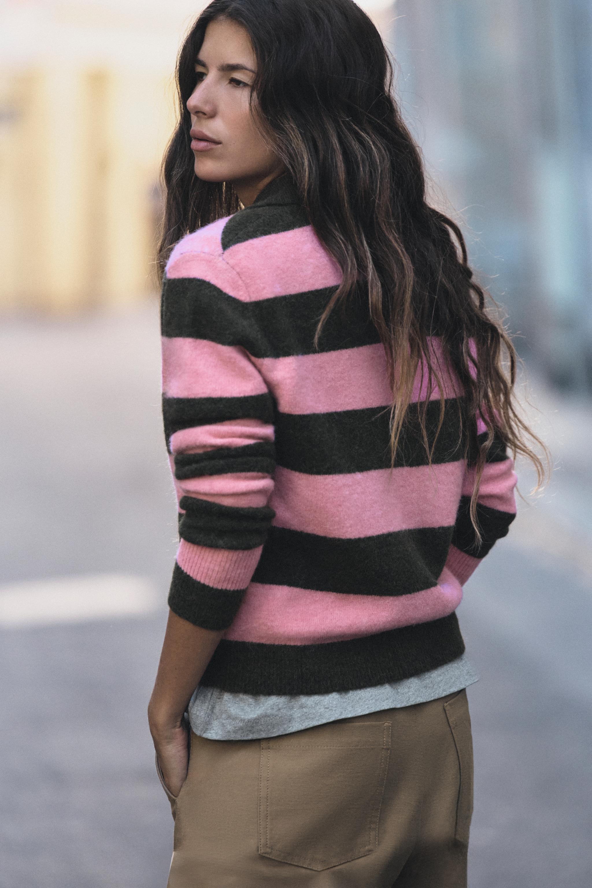 STRIPED KNIT POLO JACKET