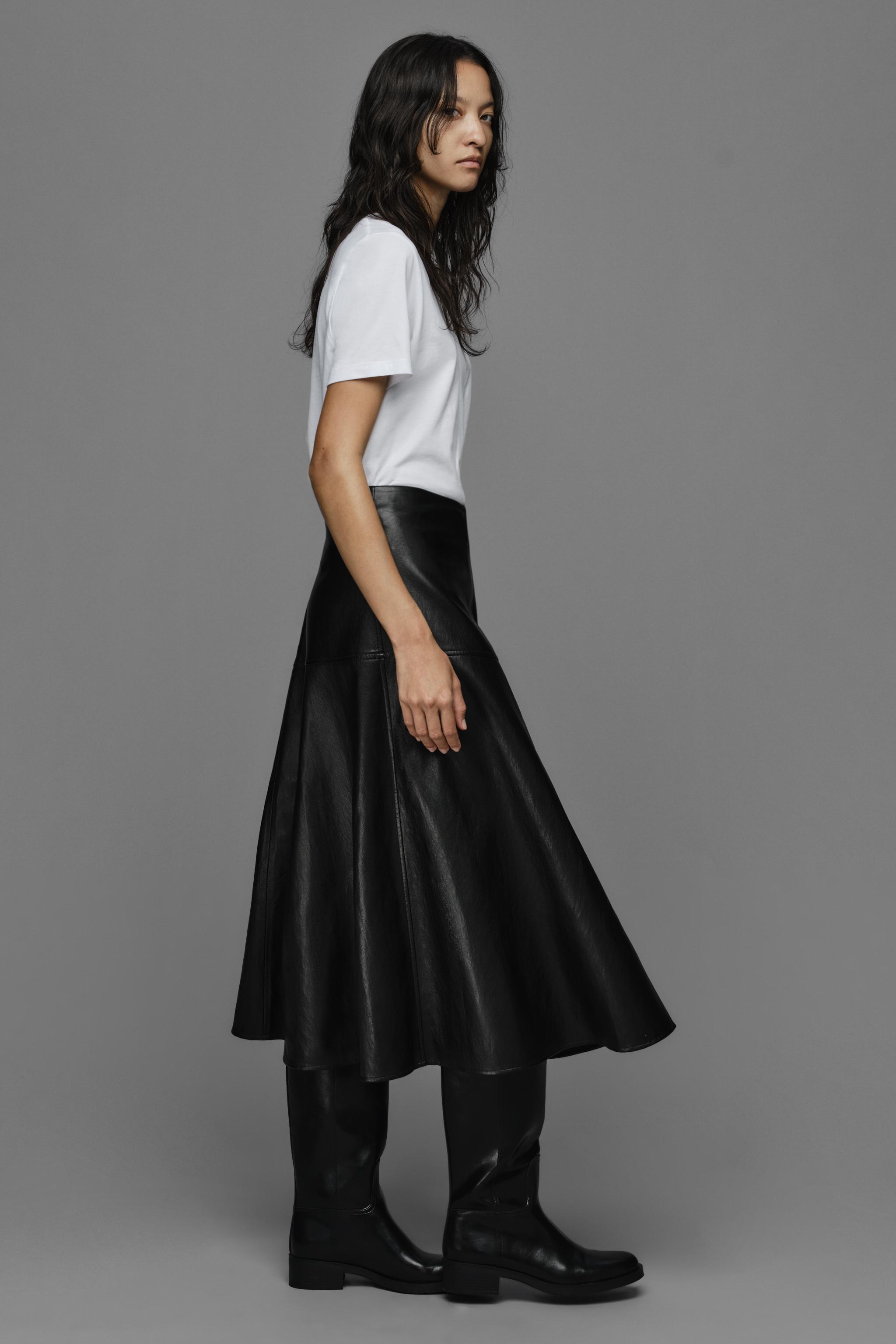 FAUX LEATHER-EFFECT MIDI A-LINE SKIRT