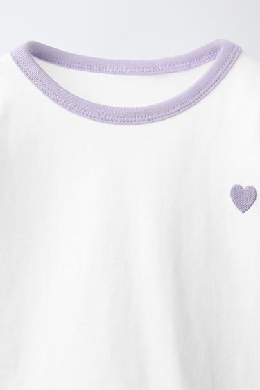 T-SHIRT BRODÉ EN CONTRASTE - Mauve clair de Zara - Image 2