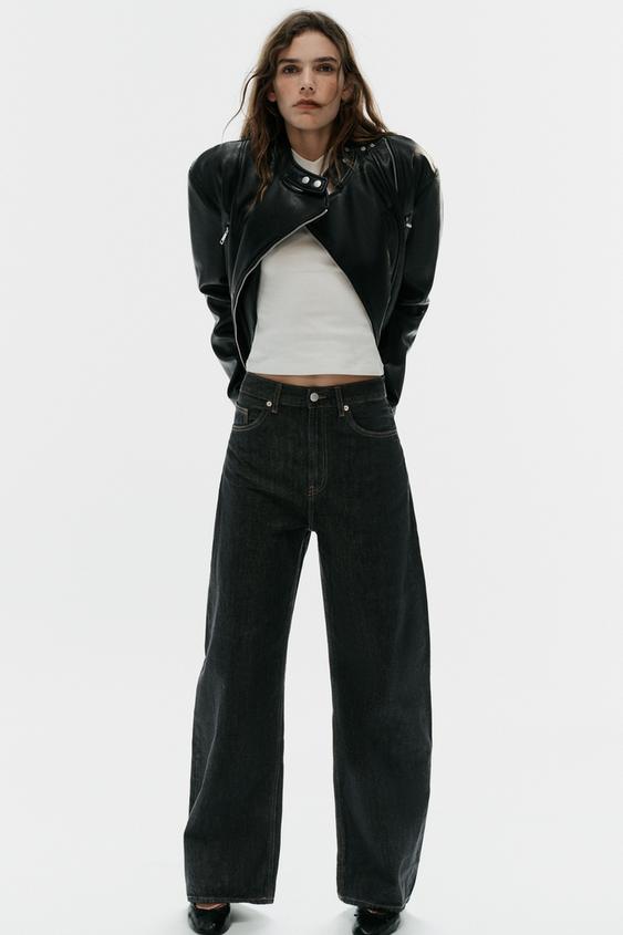 Zara FAUX LEATHER BELTED BIKER JACKET - Black - Image 0