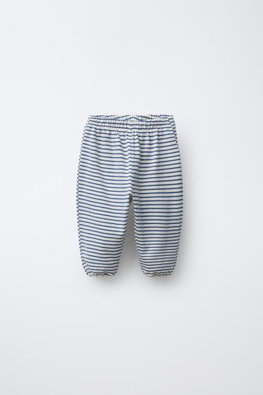 Zara STRIPED JOGGER PANTS - Ecru / Blue - Image 0