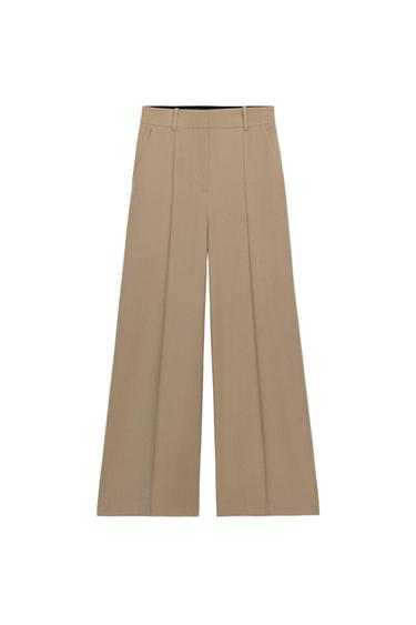 MINIMALIST WIDE-LEG TROUSERS ZW COLLECTION - Mink by Zara