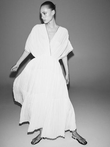 Zara Contrast pleated long dress - White - Image 0