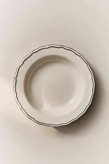 ASSIETTE CREUSE FAÏENCE FILET CONTRASTÉ - Blanc / Vert de Zara - Image 4