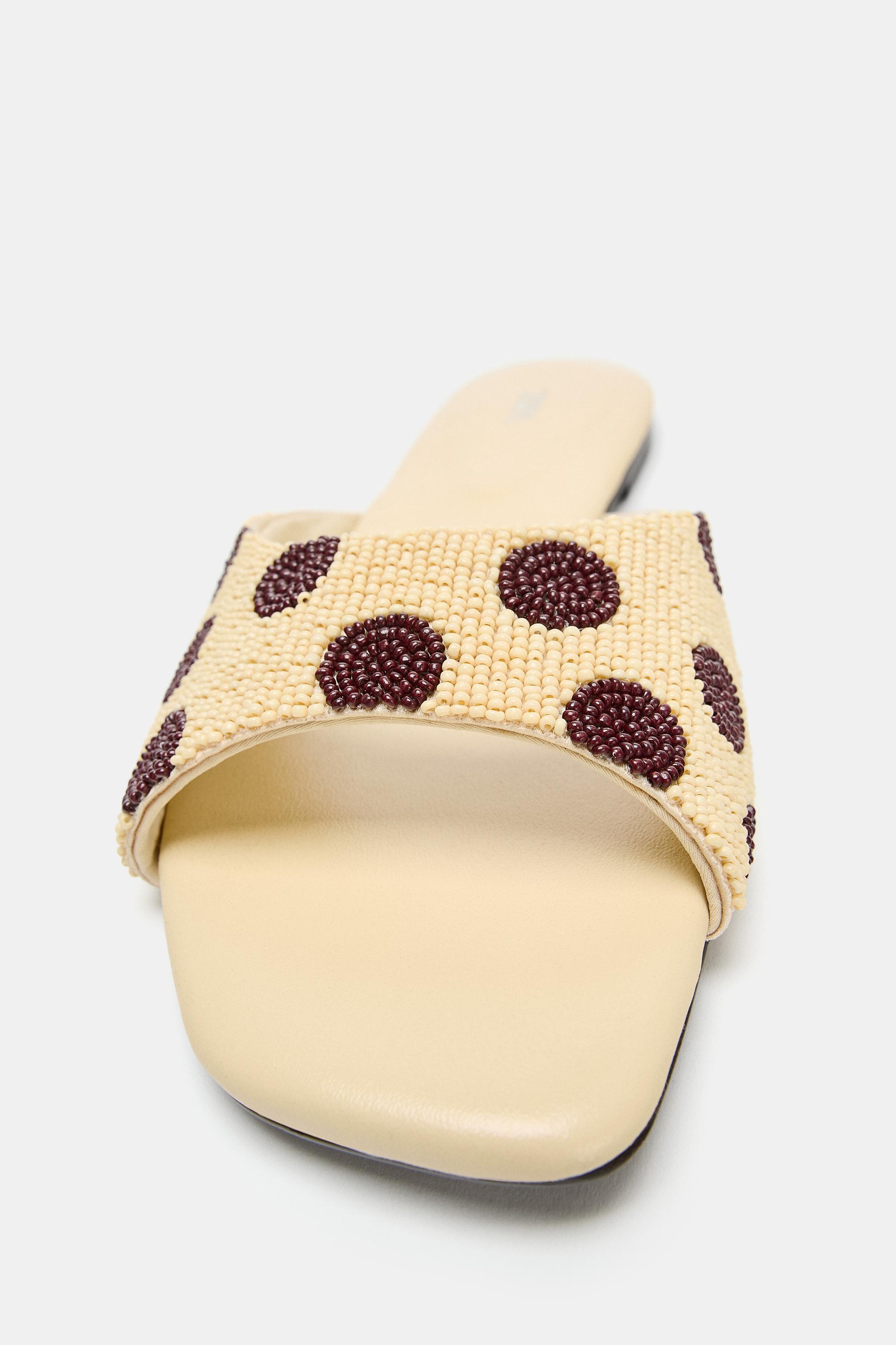 Женские сандалии Zara PRINTED BEADED FLAT SANDALS — фото 6