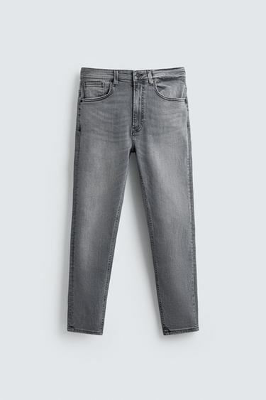 JEANS SKINNY CROPPED FIT - Gris de Zara