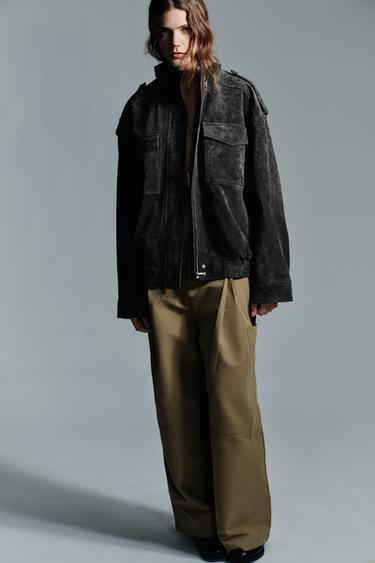 SUEDE LEATHER JACKET - Charcoal by Zara