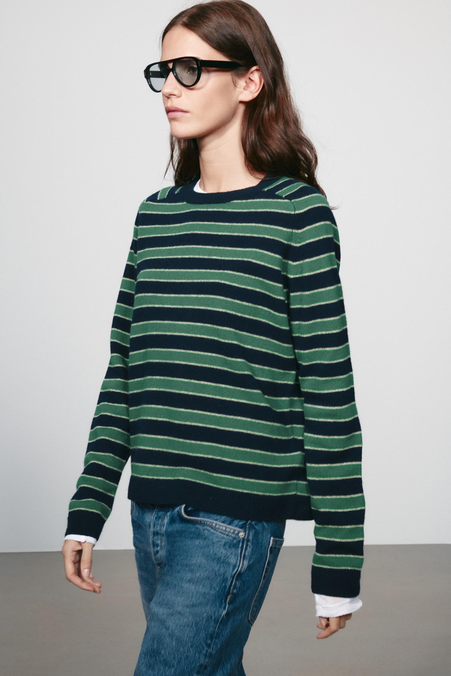 Женский свитер Zara Striped 100% Wool, цвет: Зелёный полосатый — фото 3