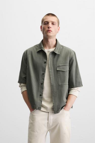 VERWASSEN OVERSHIRT MET ZAK - GROENACHTIG van Zara