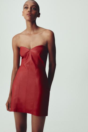 FAUX LEATHER MINI DRESS - Dark red by Zara