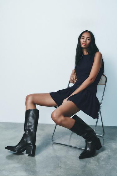BOTA TACÓN ANCHO PIEL - Negro de Zara