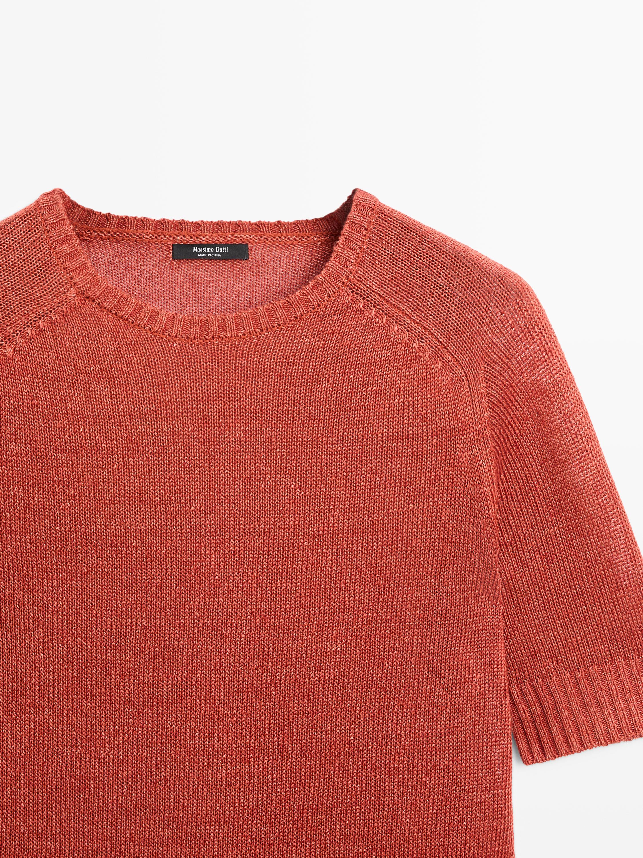 100% linen short sleeve knit sweater