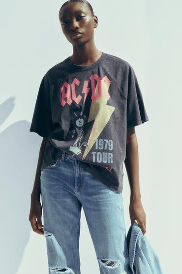 FADED-EFFECT T-SHIRT ©AC/DC - Anthracite grey by Zara