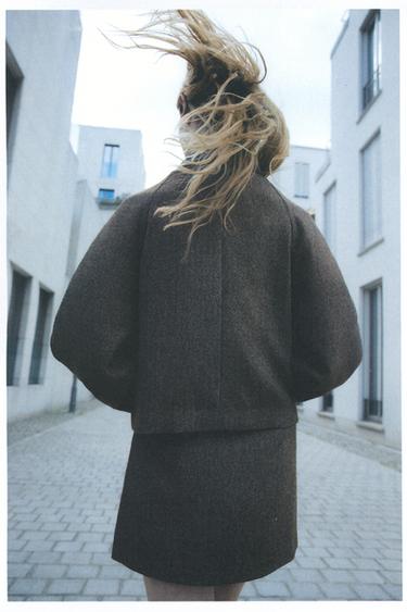 Zara ZW COLLECTION HERRINGBONE MINI SKIRT - Dark gray