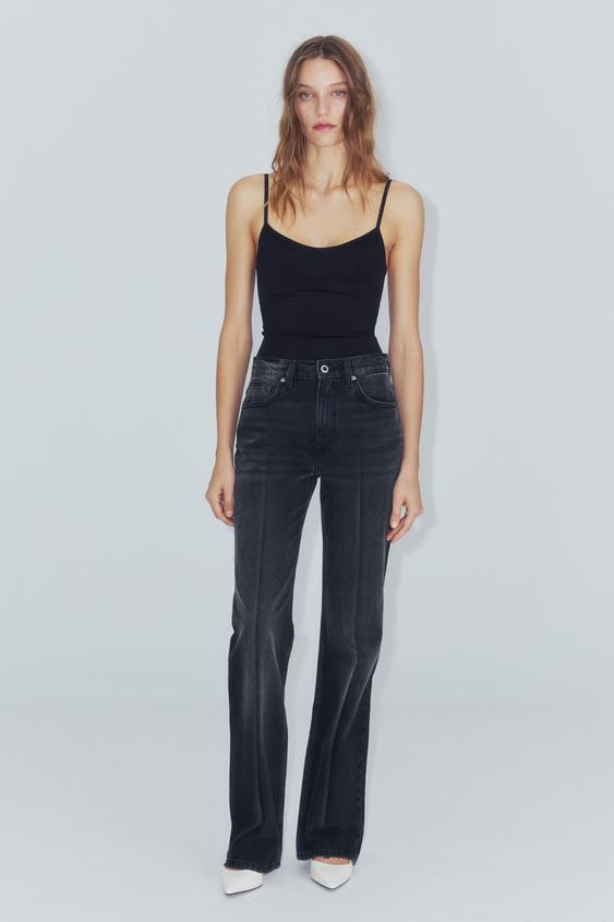 Женские джинсы Zara ZW Collection Mid-Rise Flare Fit, цвет: Чёрный