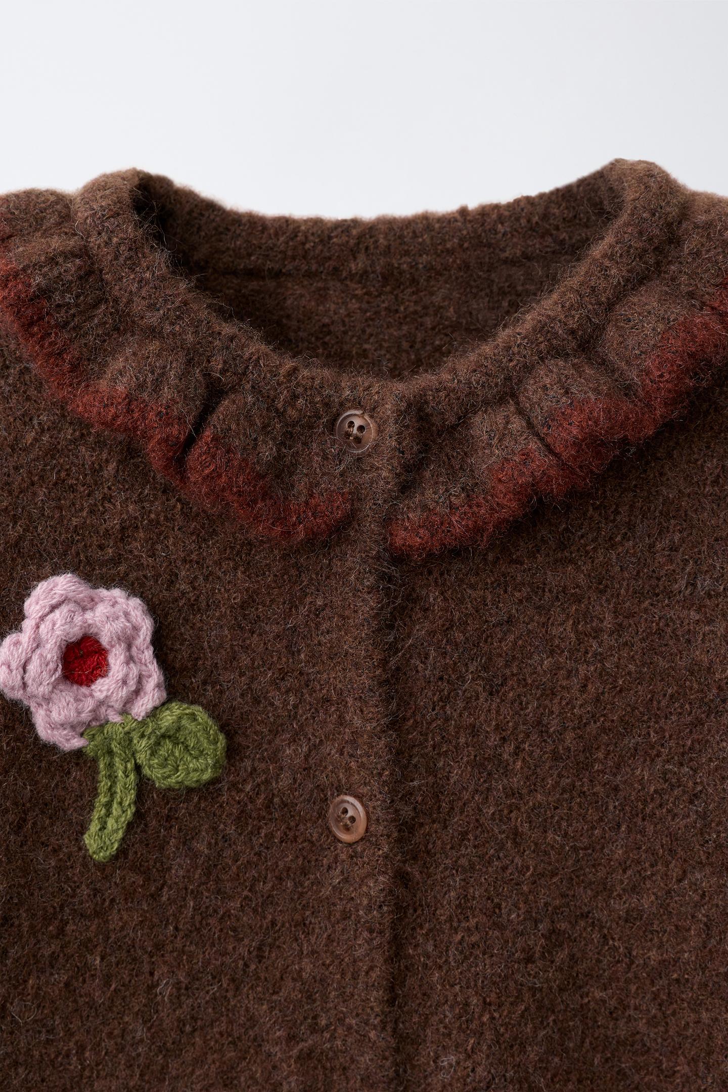 Детские свитеры Zara Floral Cardingan, цвет: Коричневый — фото 4