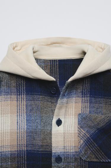 HOODED CHECK OVERSHIRT - Blue by Zara - Image 2