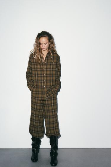 PANTALON BOUFFANT À CARREAUX - Marron clair de Zara - Image 5