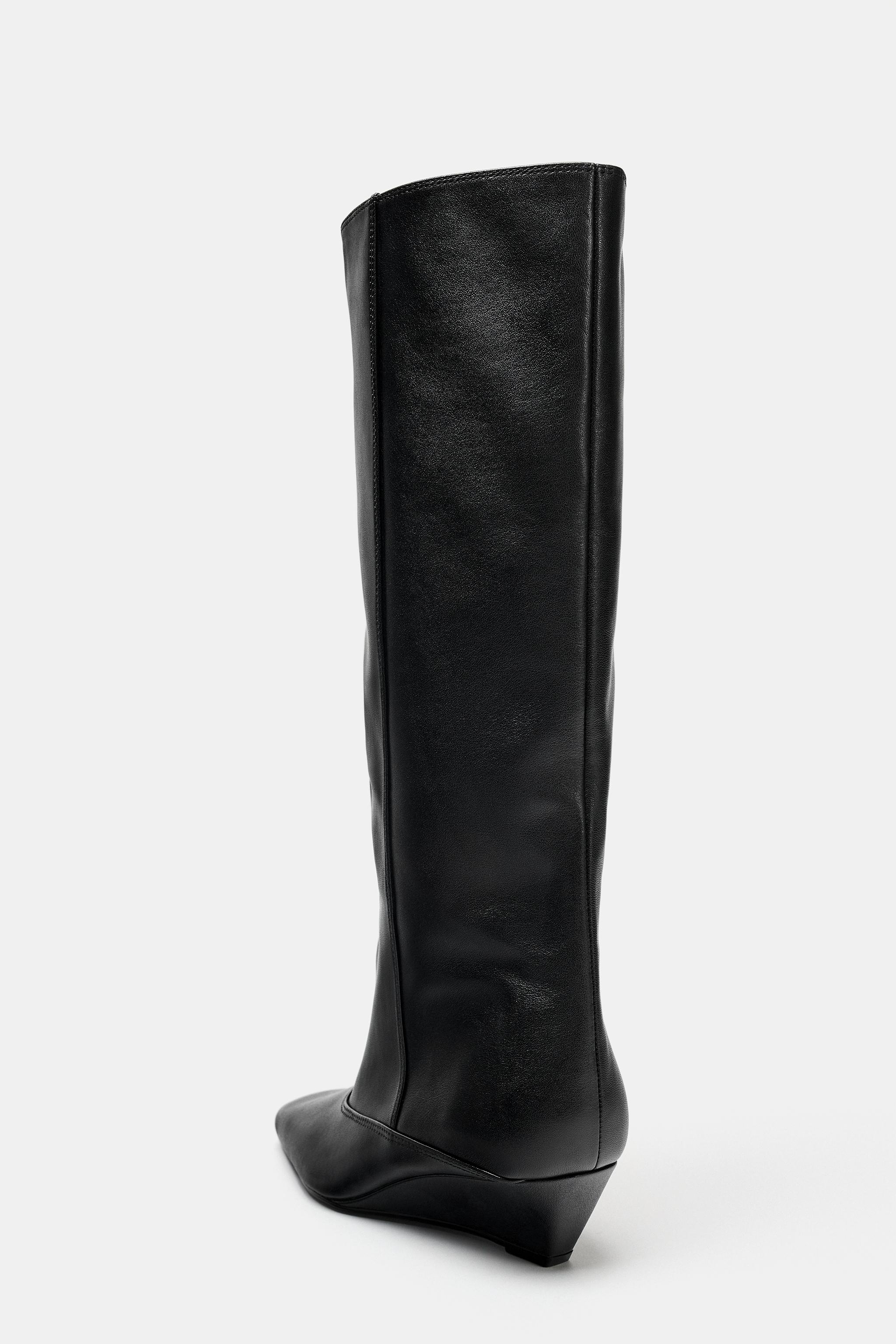 LEATHER WEDGE BOOTS - Black | ZARA United States