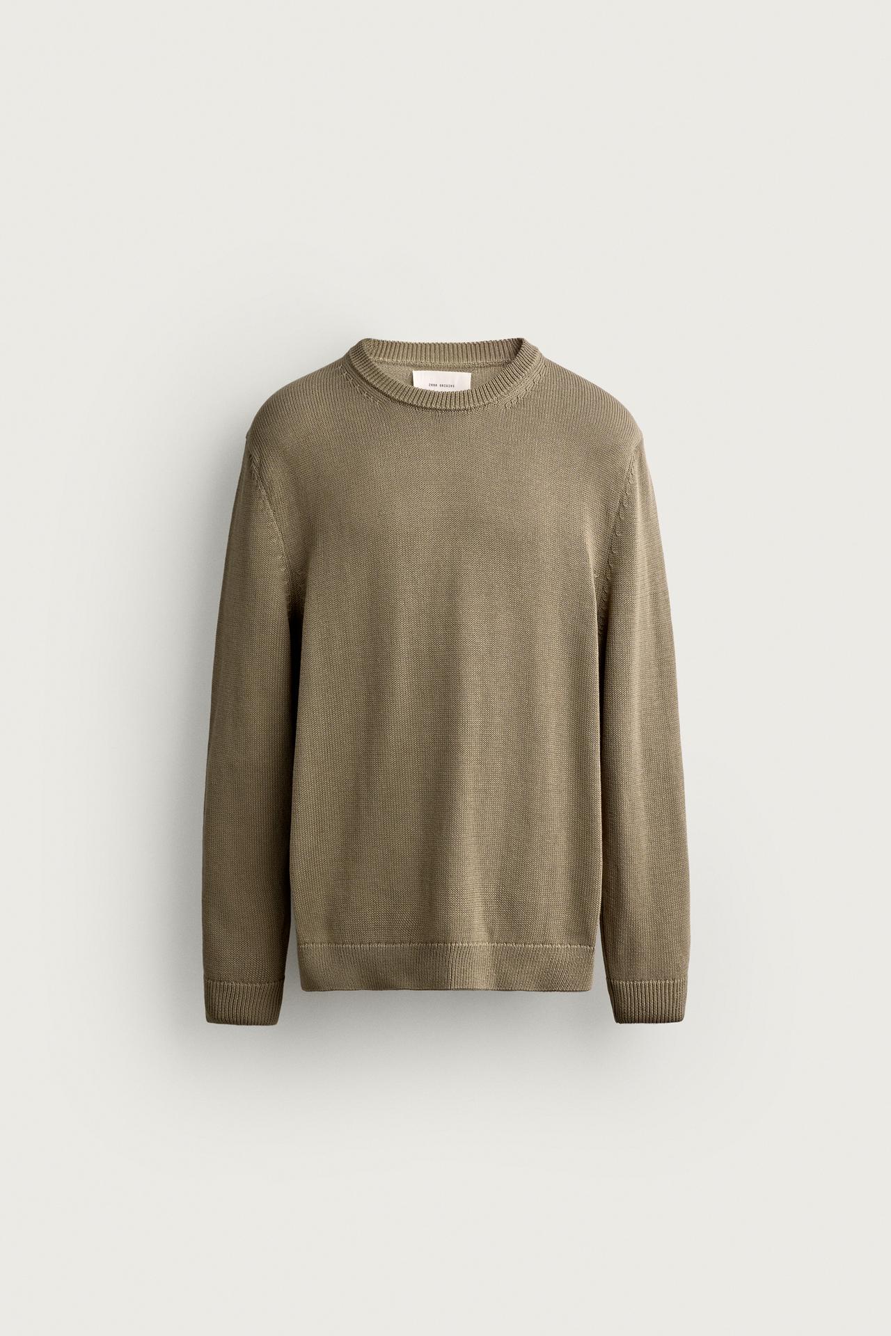 100% COTTON REGULAR FIT SWEATER — Light beige