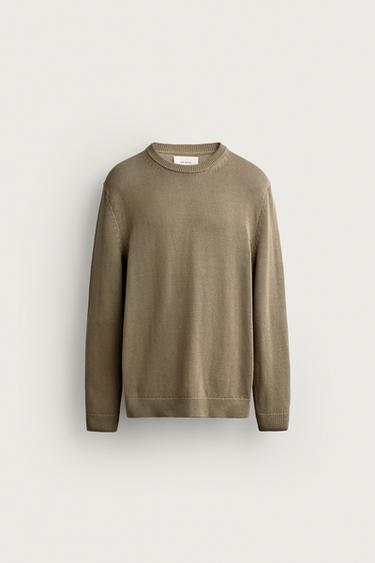 100% COTTON REGULAR FIT SWEATER — Light beige 1