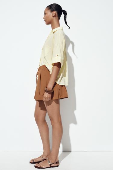 CHEMISE COURTE EN LIN - Jaune de Zara - Image 2