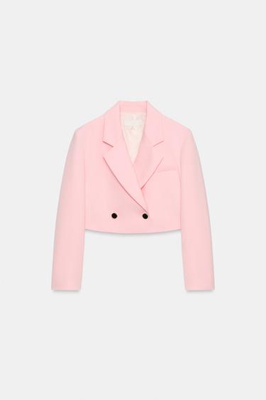 УКОРОЧЕННЫЙ БЛЕЙЗЕР С ПОДПЛЕЧНИКАМИ — РОЗОВЫЙ от Zara