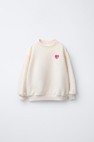 Zara BASIC HEART SWEATSHIRT - Ecru