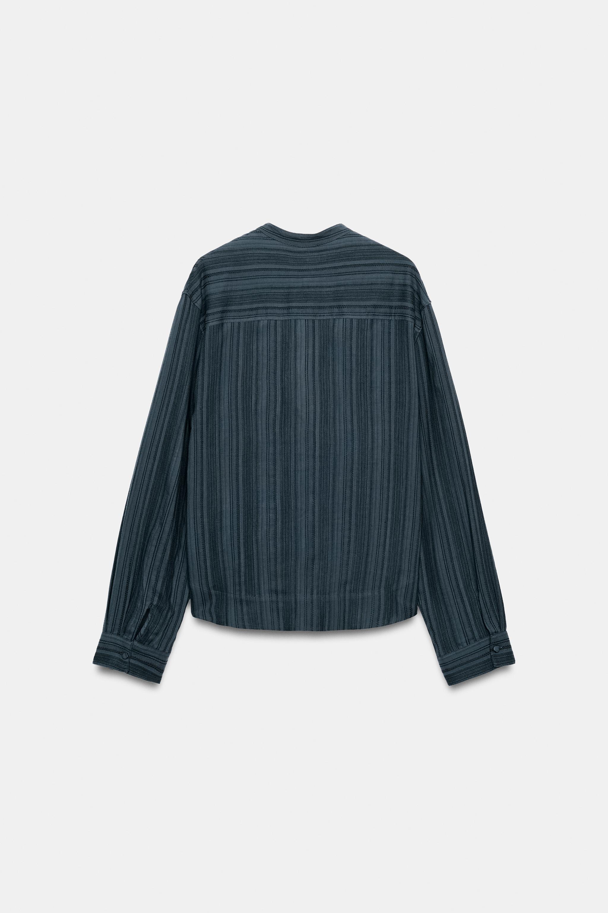 ZW COLLECTION STRIPED FROG FASTENING SHIRT - Indigo | ZARA United