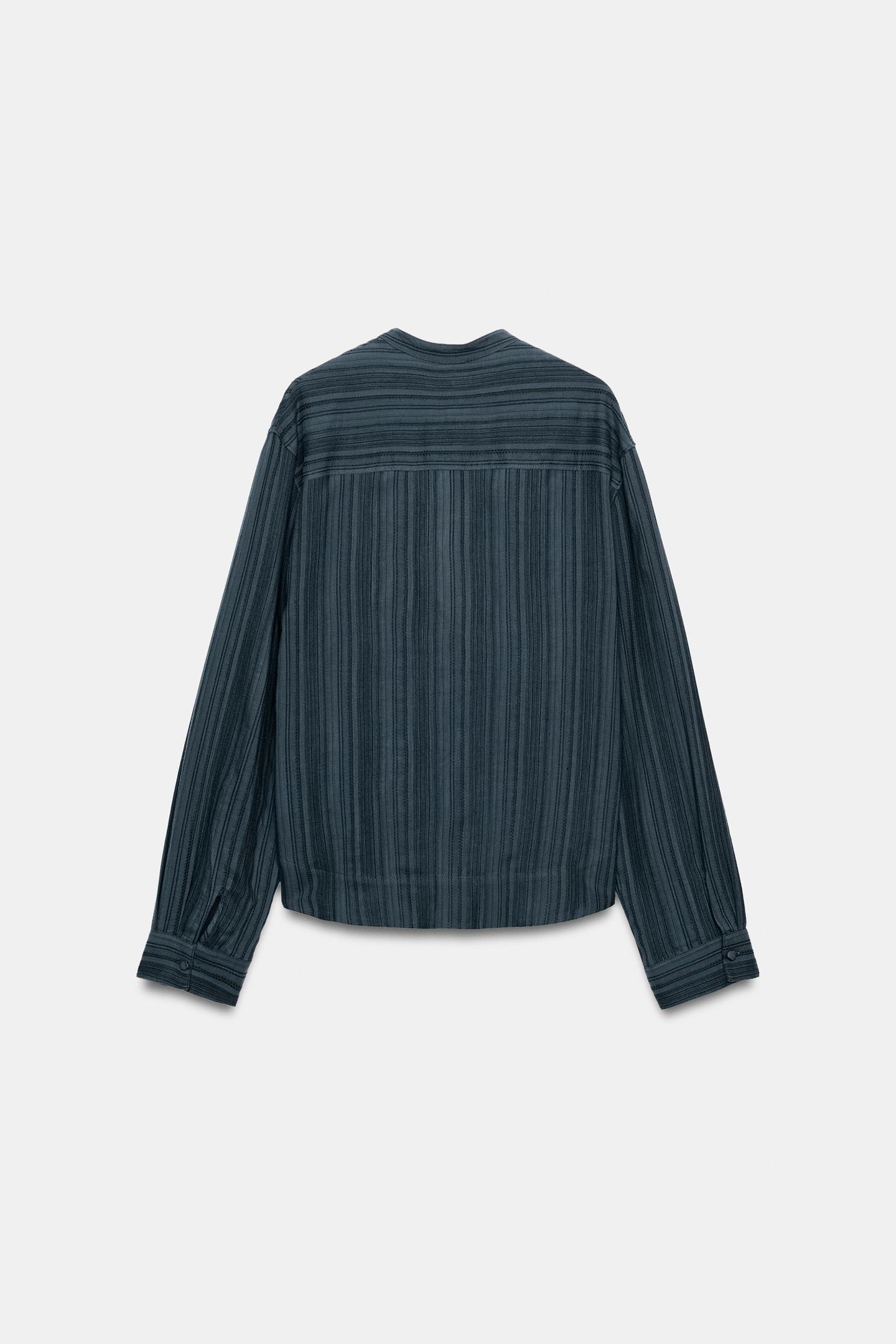 Женская рубашка Zara ZW Collection Striped Frog Fastening, цвет: Индиго — фото 9