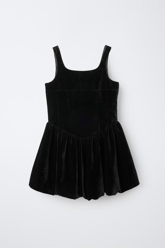 VELVET BALLOON HEM DRESS - Black by Zara - Image 0