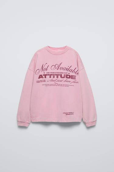 FADED-EFFECT T-SHIRT WITH SLOGAN - Pink by Zara - Image 0