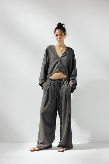 PANTALÓN CON LINO - Gris oscuro de Zara - Imagen 0