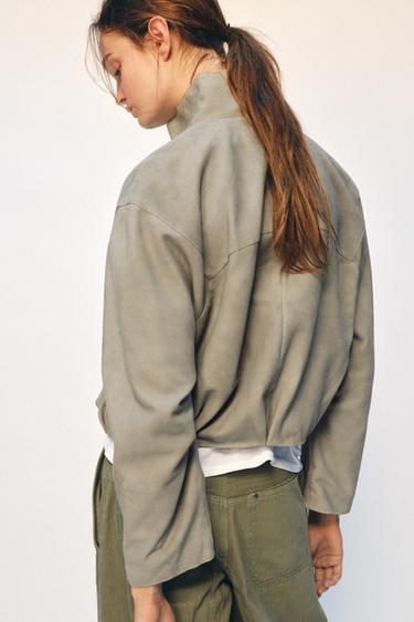 ZW COLLECTION LIMITED EDITION SUEDE LEATHER JACKET - Pearl grey by Zara - Image 2
