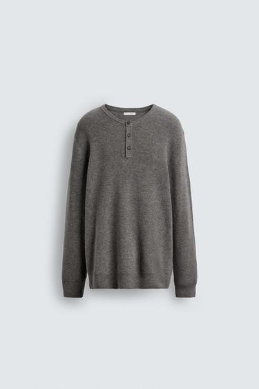 RIBBED BUTTON-NECK JUMPER - Grey by Zara