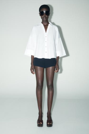 CAMISA POPELÍN MANGA VOLUMEN - Blanco de Zara - Imagen 0