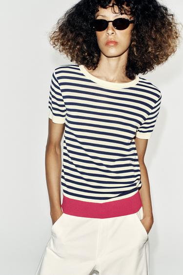 TOP IN MAGLIA A RIGHE - Rosa / Bianco di Zara